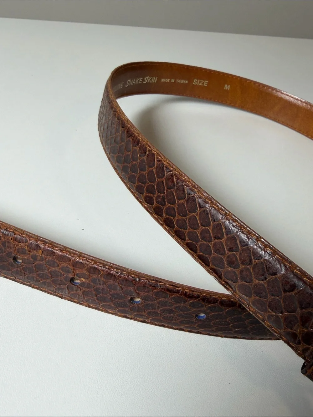 Women’s Genuine Snake Skin Size Medium Brown Leather Belt with Gold Buckle